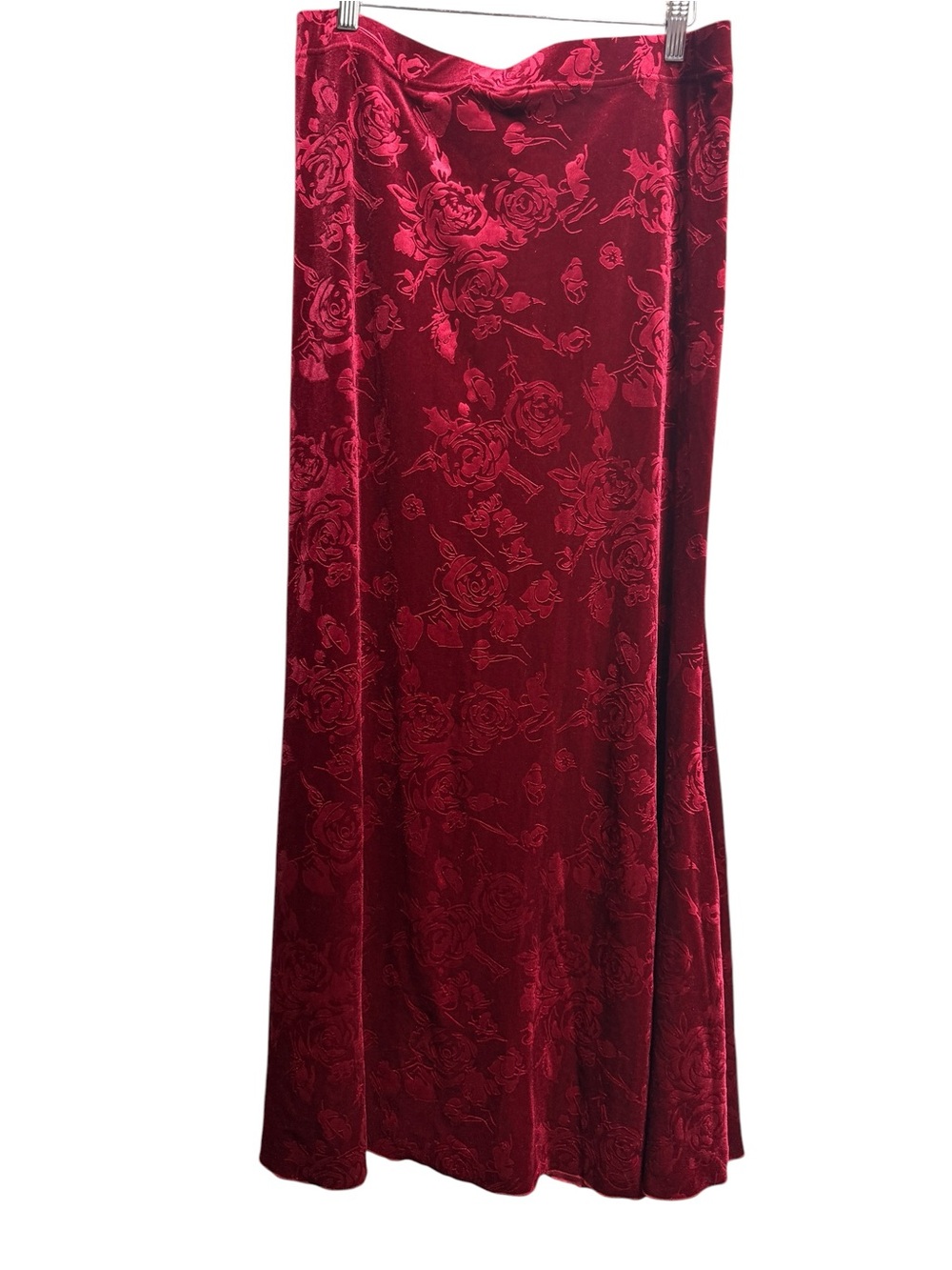 Dark Romantic Red Velvet Maxi Skirt Size 1X Floral Velvet Burnout Whimsigoth